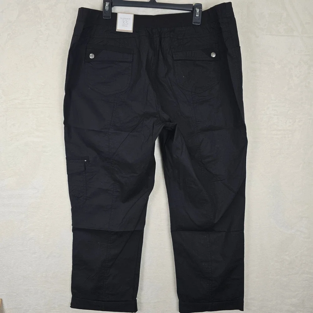NWT Chicos Cotton Utility Pants Black The Ultimate Fit 3.5 Cargo Straight Leg